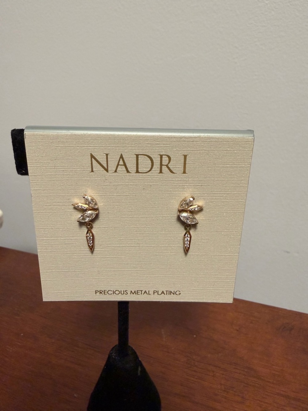 NADRI Gold Leaf Crystal Drop Earrings